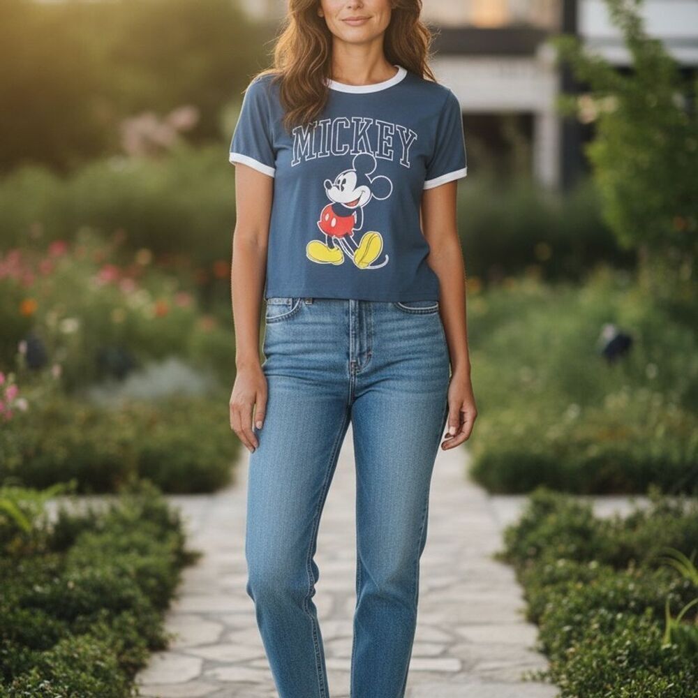 Disney Mickey Mouse Women's Blue T-Shirt Size S Casual
